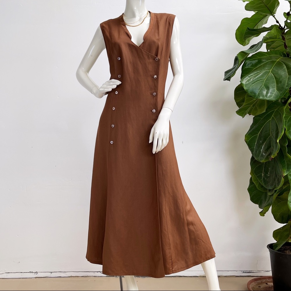 Vintage KL by Karl Lagerfeld 90s Designer Minimal Linen Maxi Dress